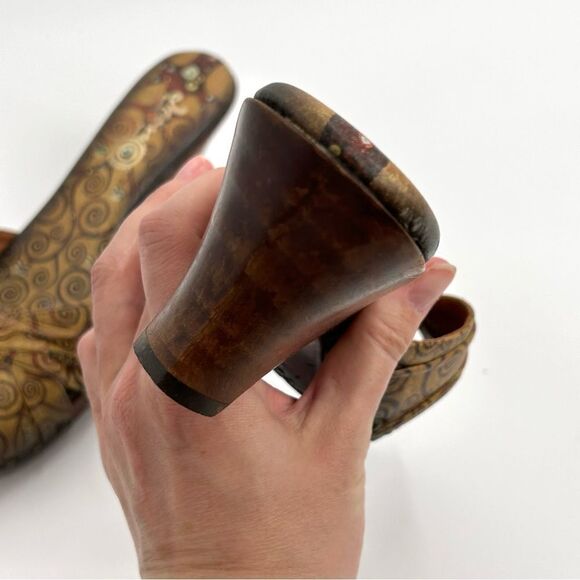 Jcon painted tan brown leather peep toe wooden wedge sole size 9.5 - Picture 5 of 12